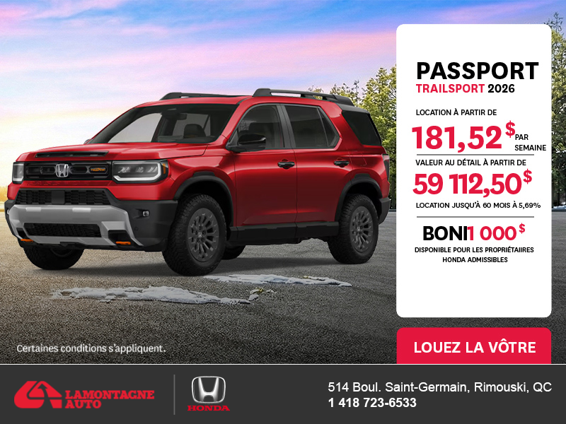 Obtenez le Honda Passport 2026 !