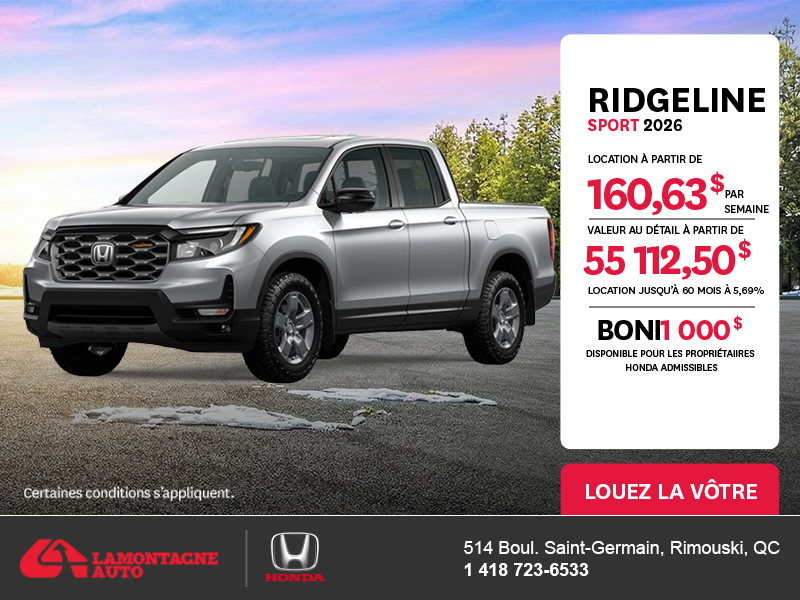 Obtenez le Honda Ridgeline 2026 !
