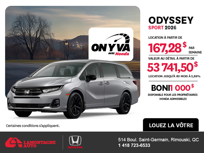 Obtenez la Honda Odyssey 2026 !