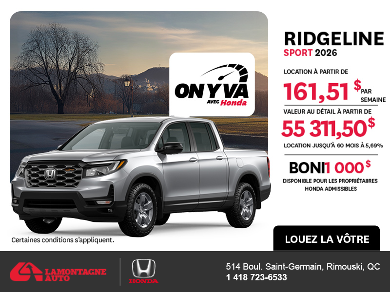 Obtenez le Honda Ridgeline 2026 !