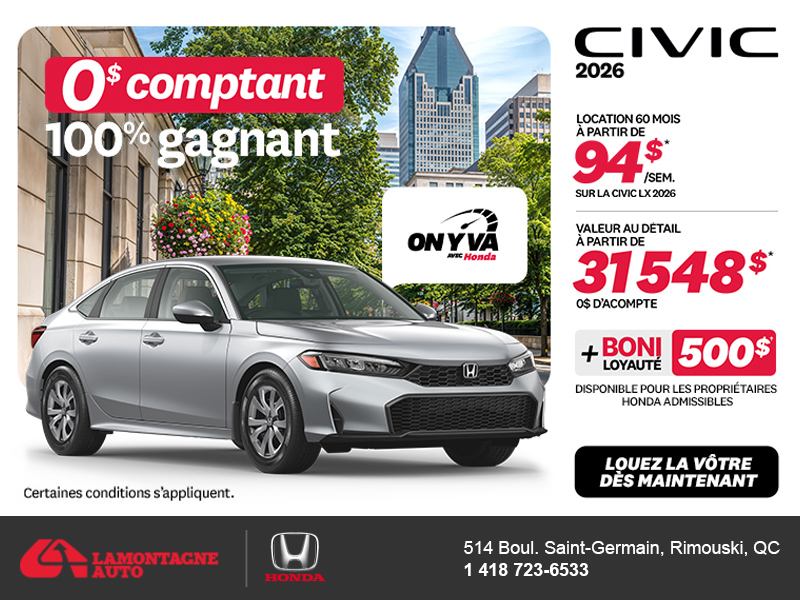 Obtenez la Honda Civic 2026 !