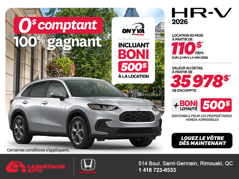 Obtenez la Honda HR-V 2026!