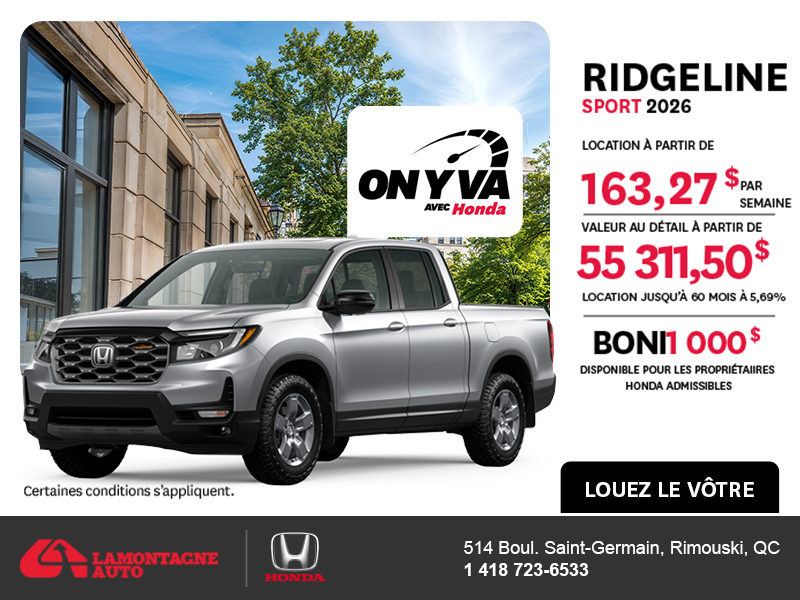 Obtenez la Honda Ridgeline 2026 !