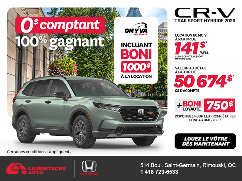 Obtenez la Honda CR-V Hybride 2026!