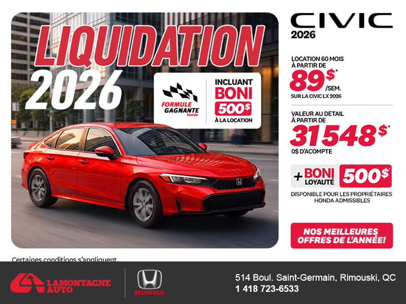 Obtenez la Honda Civic 2026 !