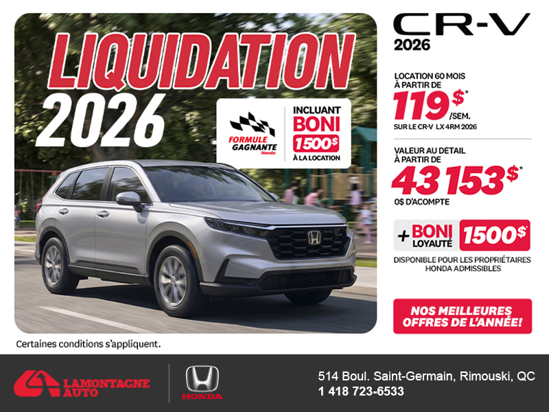 Obtenez la Honda CR-V 2026!