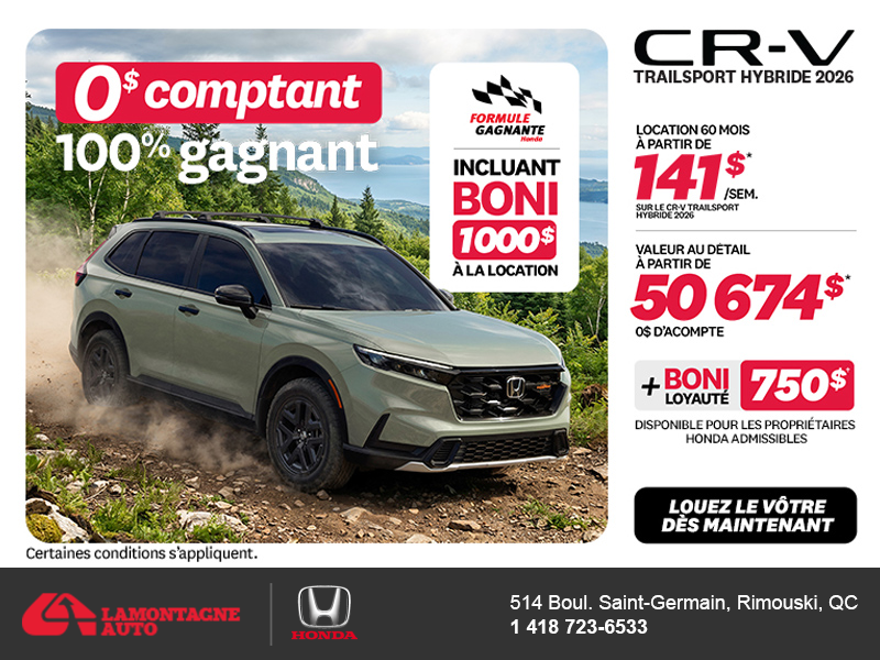 Obtenez la Honda CR-V Hybride 2026!