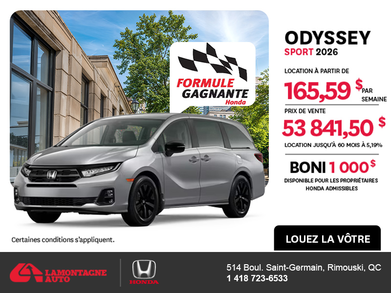 Obtenez la Honda Odyssey 2026 !