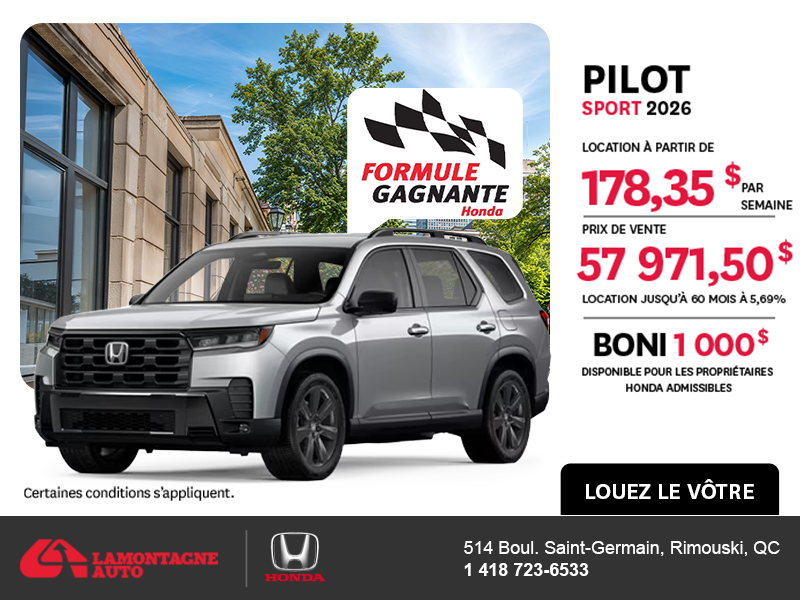 Obtenez la Honda Pilot 2026 !