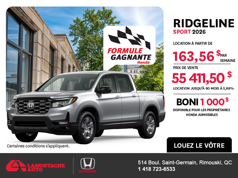 Obtenez la Honda Ridgeline 2026 !