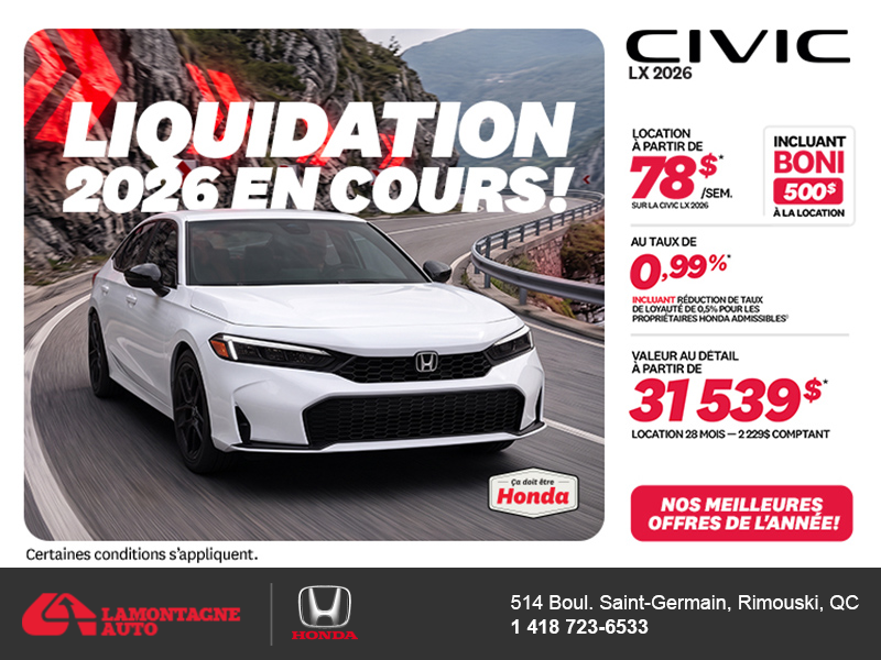 Obtenez la Honda Civic 2026 !