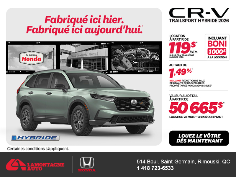 Obtenez la Honda CR-V Hybride 2026!