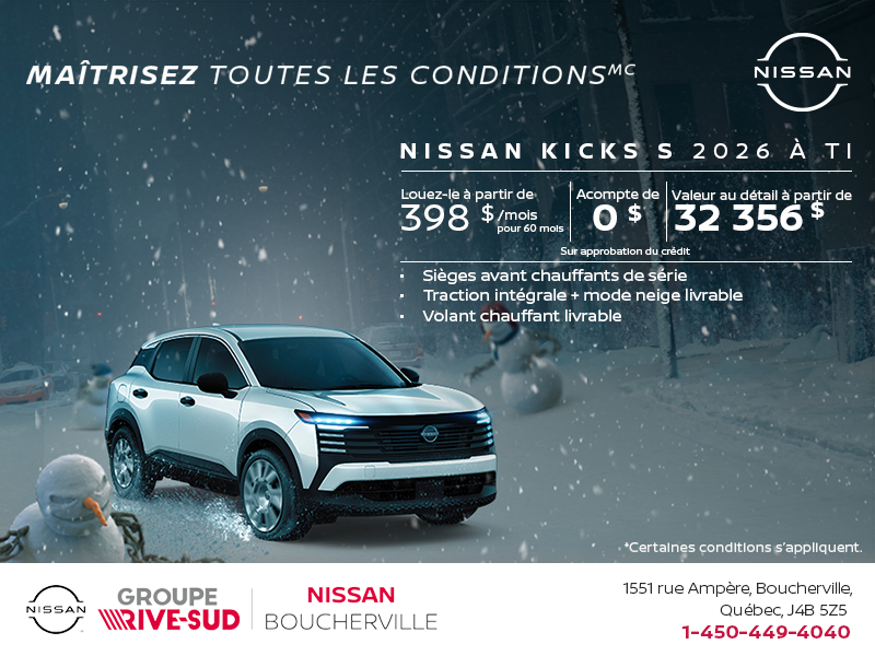 Obtenez le Kicks S 2026 !