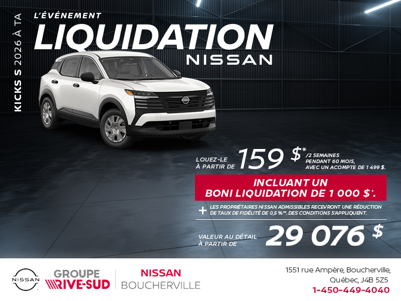 Obtenez le Kicks S 2026 !
