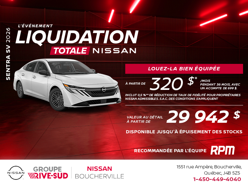Obtenez la Sentra SV 2026!