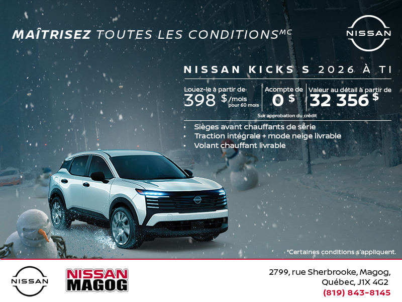 Obtenez le Kicks S 2026 !