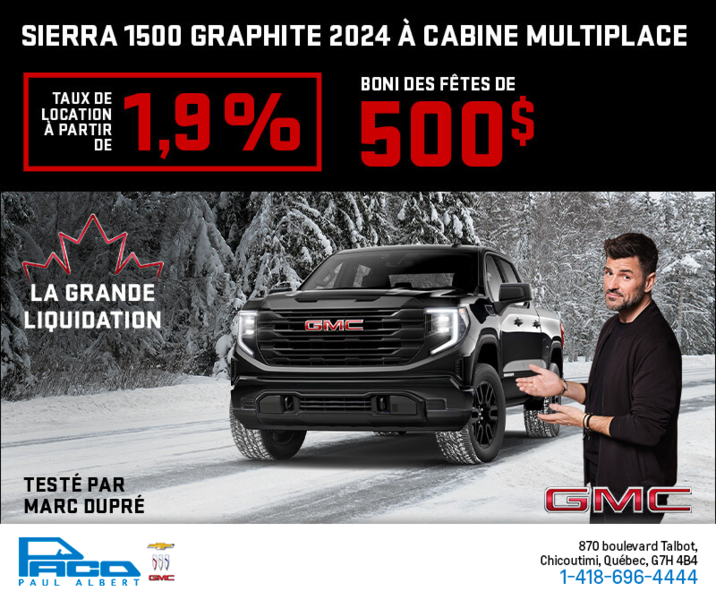 Le GMC Sierra 1500 Graphite à cabine multiplace 2024