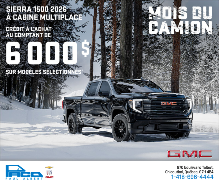 Le GMC Sierra 1500 2026 à Cabine Multiplace