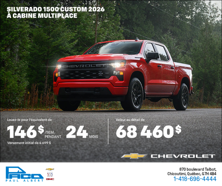 Procurez-vous le Chevrolet Silverado 1500 2026 à cabine multiplace