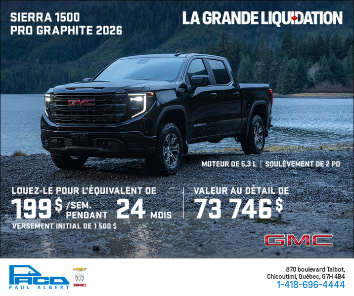 Le GMC Sierra 1500 Pro Graphite 2026 à cabine multiplace