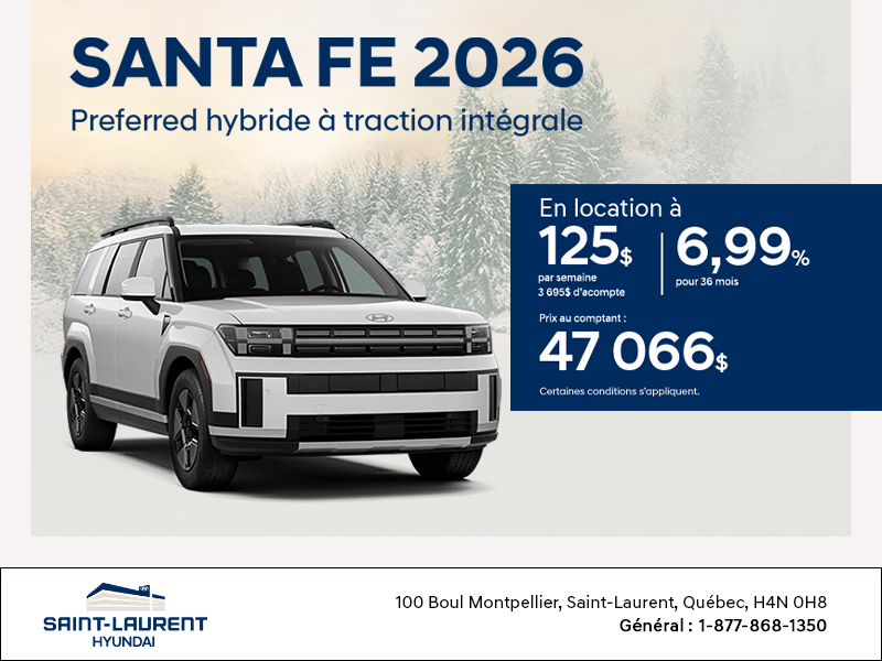 Procurez-vous le Hyundai Santa Fe Hybrid 2026