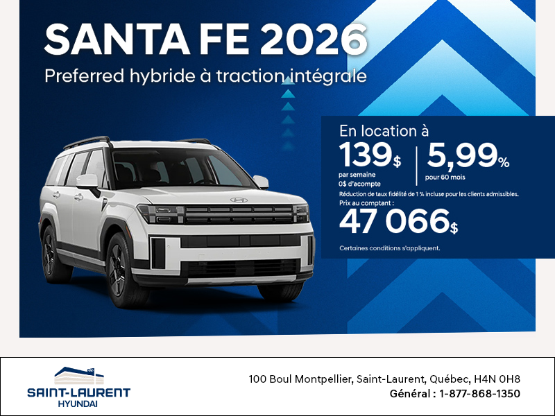 Procurez-vous le Hyundai Santa Fe Hybrid 2026