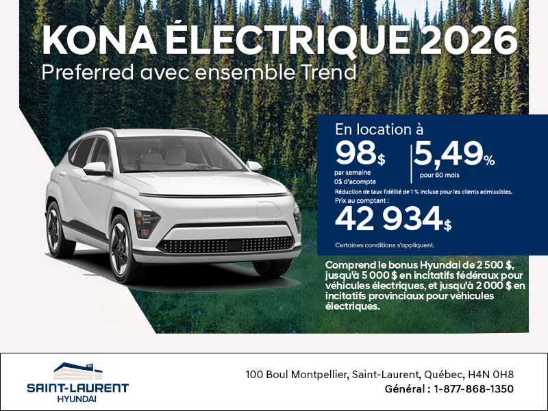 Procurez-vous le Hyundai KONA Électrique 2026