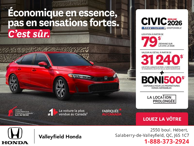 Obtenez le Honda Civic Sedan 2026 !
