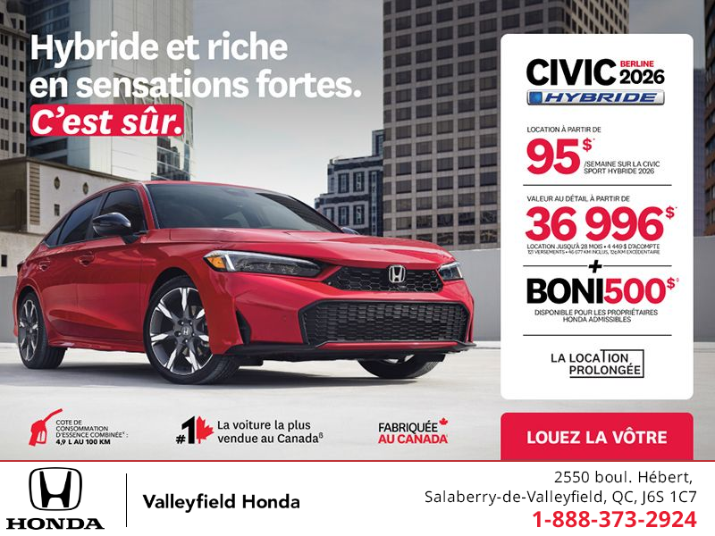 Obtenez le Honda Civic Sedan Hybride 2026 !