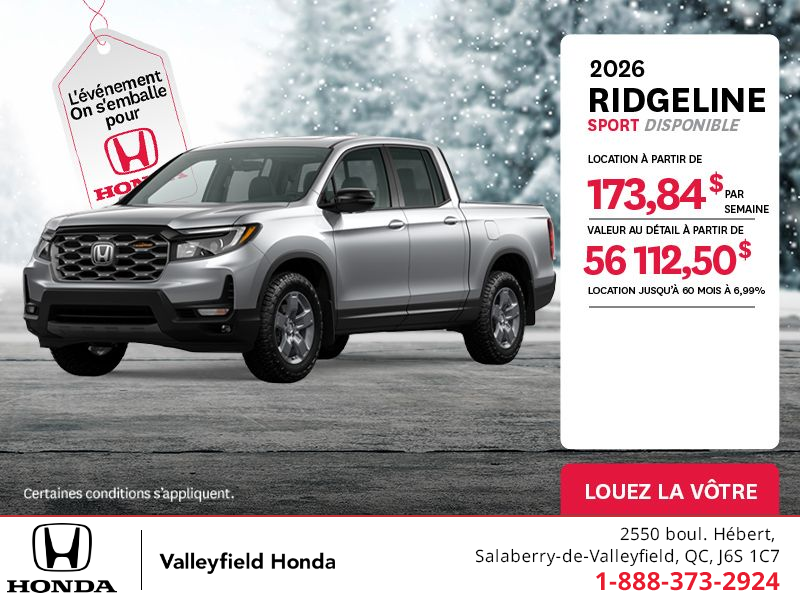Obtenez le Honda Ridgeline 2026 !
