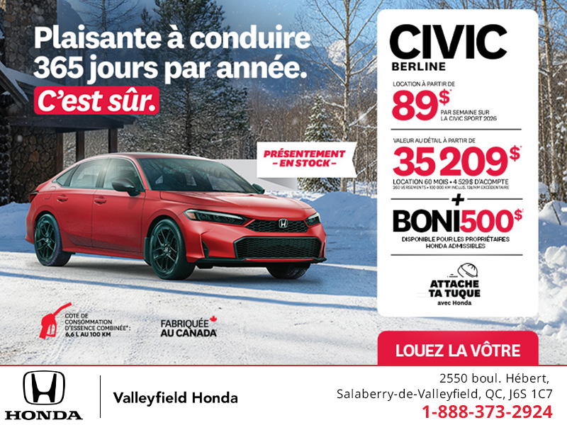 Obtenez le Honda Civic Berline 2026 !