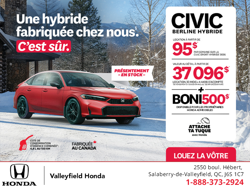 Obtenez le Honda Civic Berline Hybride 2026 !