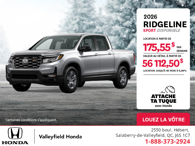 Obtenez le Honda Ridgeline 2026 !