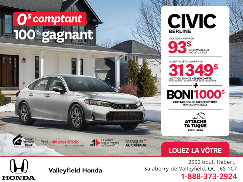 Obtenez le Honda Civic Berline 2026 !