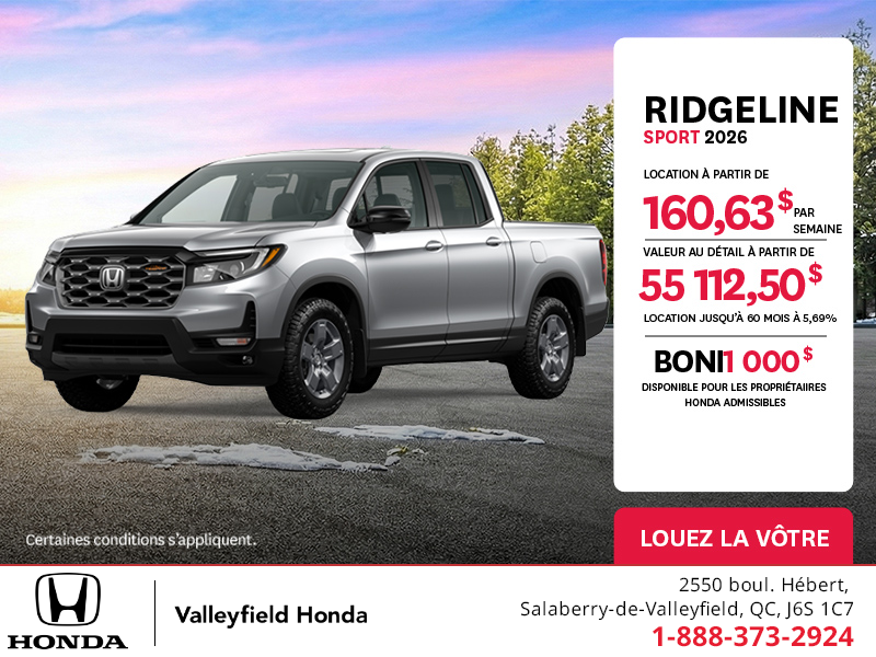 Obtenez le Honda Ridgeline 2026 !