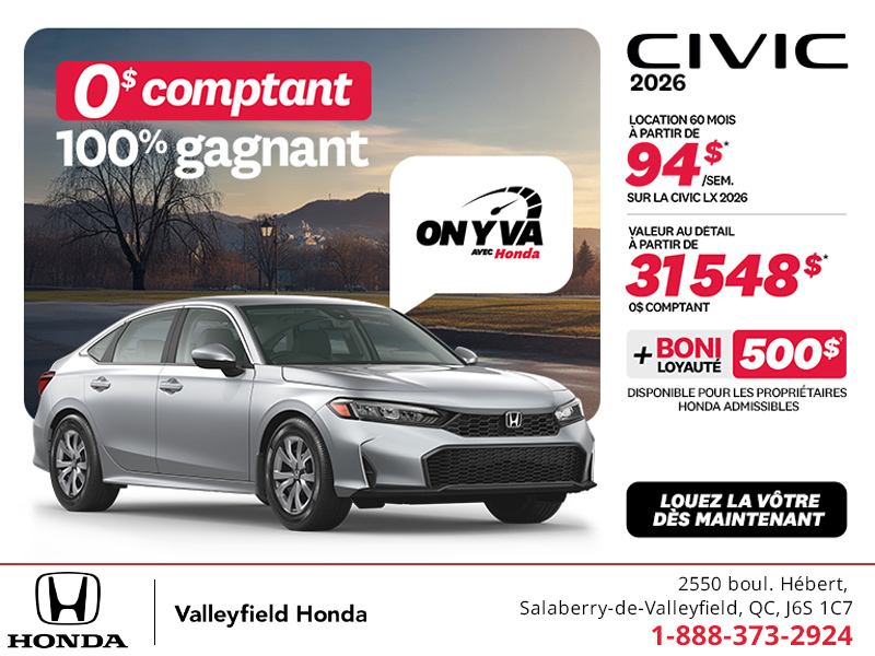 Obtenez la Honda Civic Berline 2026 !