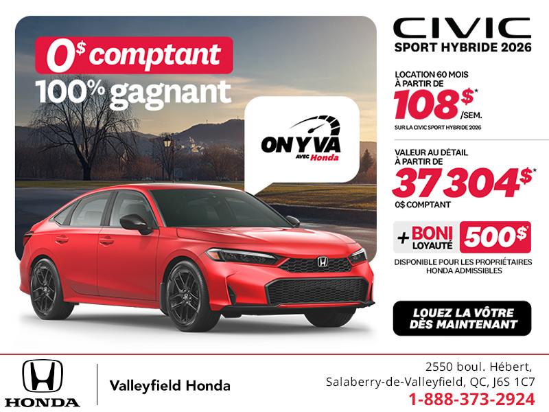 Obtenez la Honda Civic Berline Hybride 2026 !