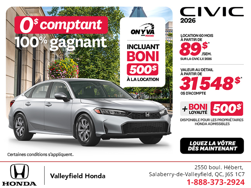 Obtenez la Honda Civic 2026 !