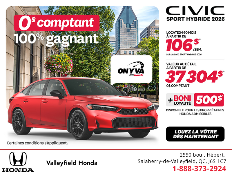 Obtenez la Honda Civic Berline Hybride 2026 !