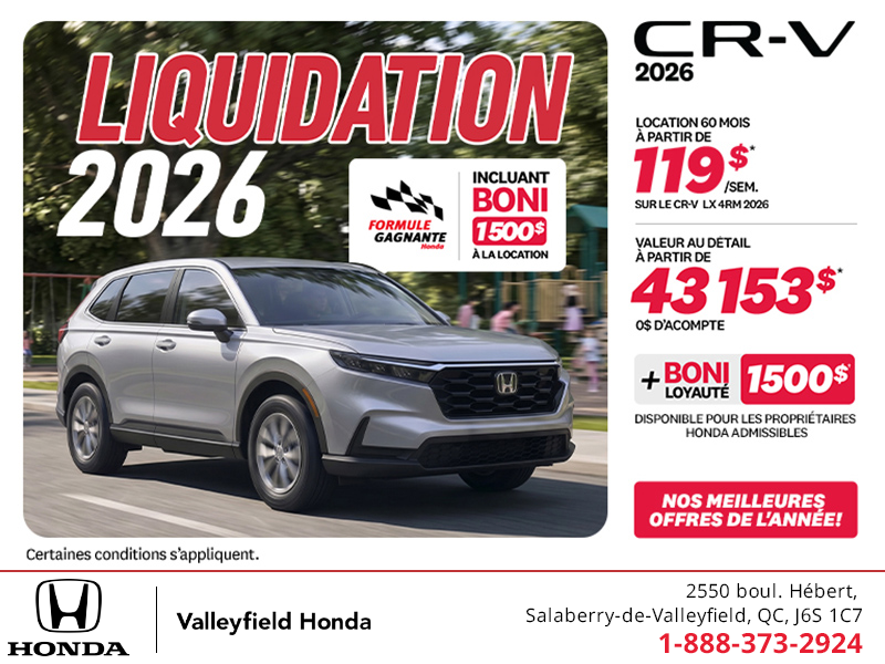 Obtenez la Honda CR-V 2026!