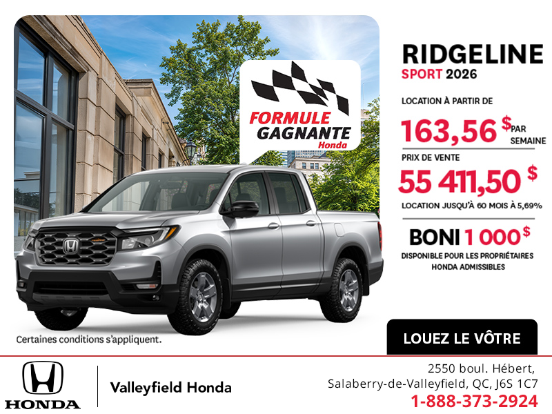 Obtenez la Honda Ridgeline 2026 !