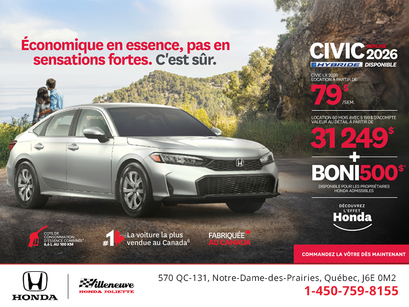 Obtenez le Honda Civic Sedan Hybride 2026 !