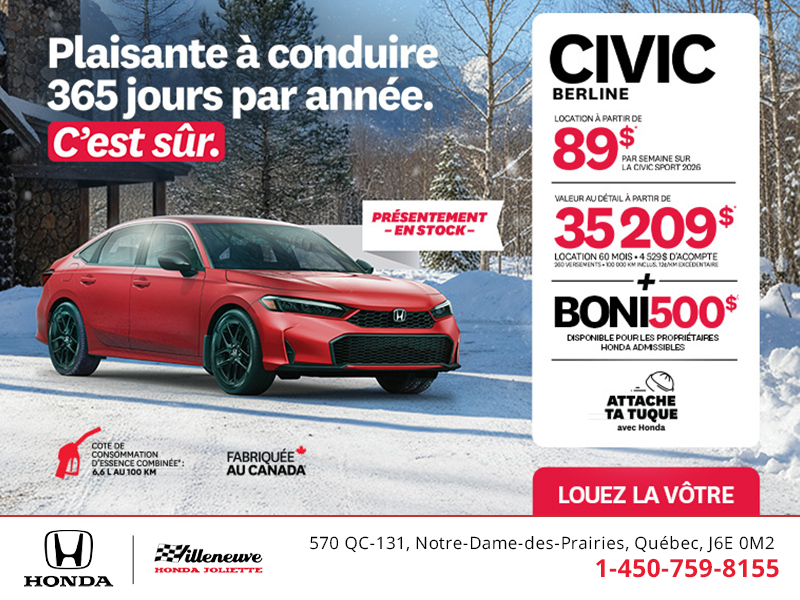 Obtenez le Honda Civic Berline 2026 !