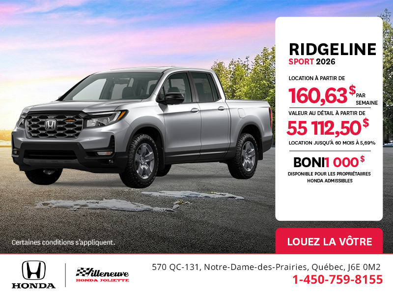 Obtenez le Honda Ridgeline 2026 !