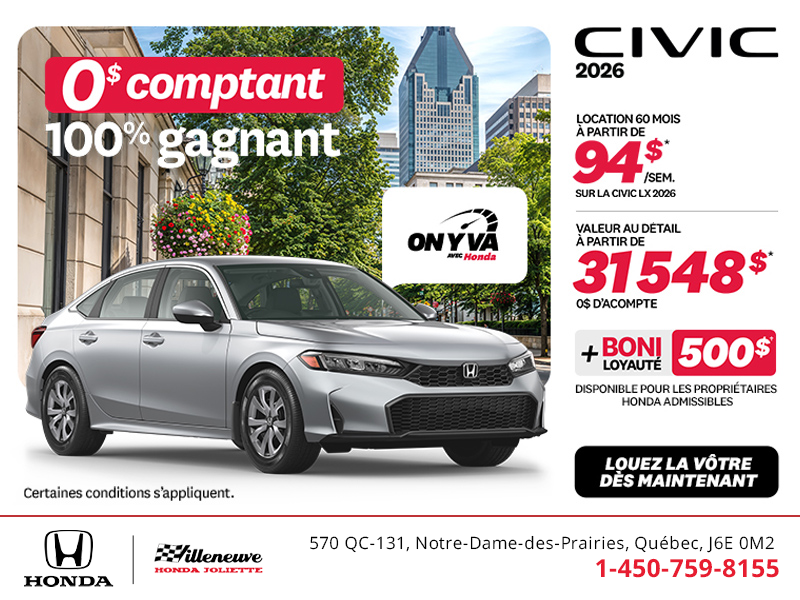 Obtenez la Honda Civic 2026 !