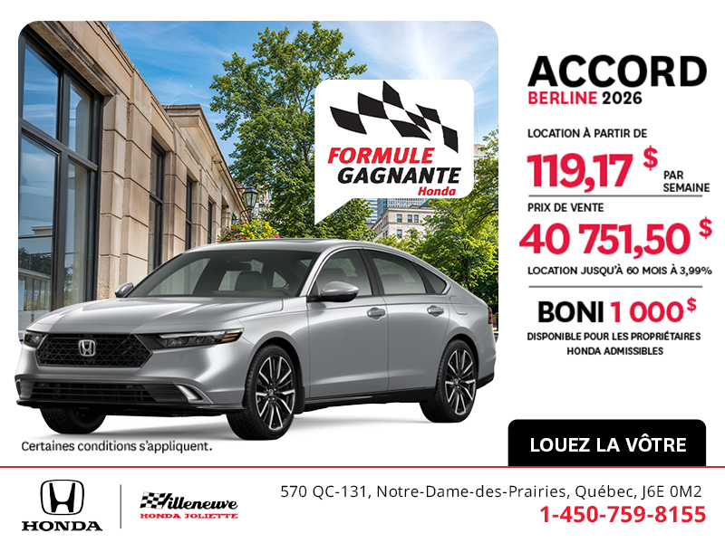 Obtenez la Honda Accord 2026 !