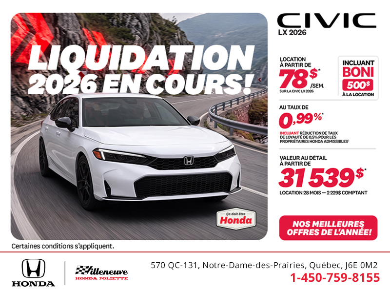 Obtenez la Honda Civic 2026 !