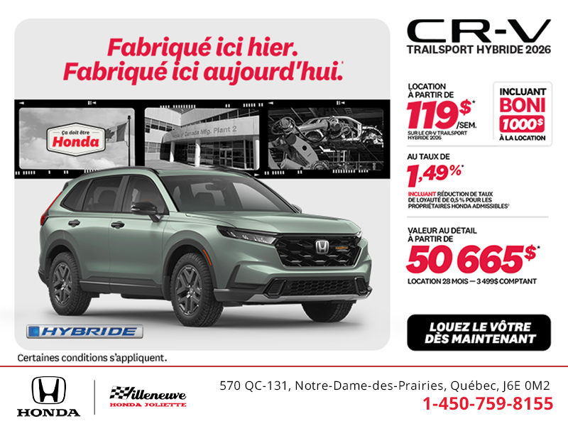Obtenez la Honda CR-V Hybride 2026!