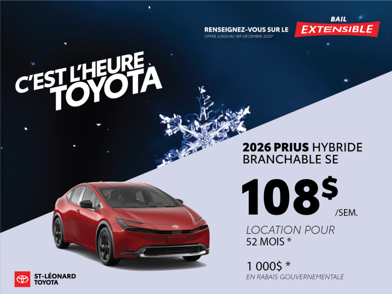 Prius Hybride Branchable SE 2026 Offre 108$/Sem.