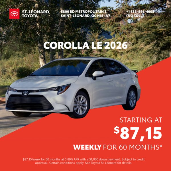 Corolla LE 2026: $87,15 weekly